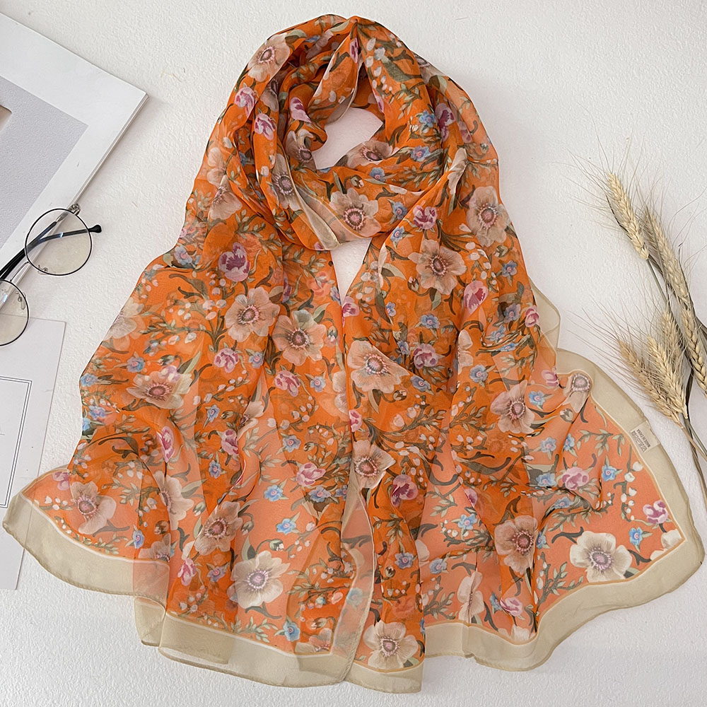 Belle écharpe en mousseline de soie pour femme, foulard, bandana, Georgette, tournesol, sensation de protection solaire, mince, été, plage, beau