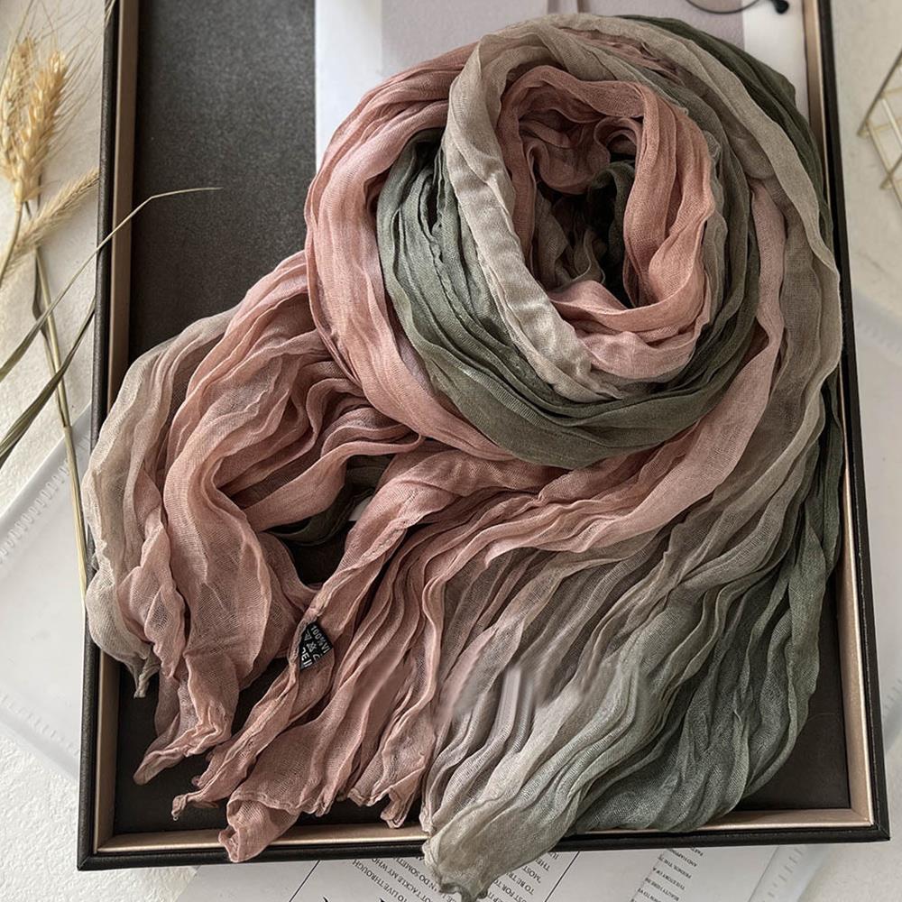 Automne hiver écharpe châle coton chanvre écharpe dégradé bleu coréen polyvalent imprimé cou plus chaud longue douce tendance pli écharpe femmes