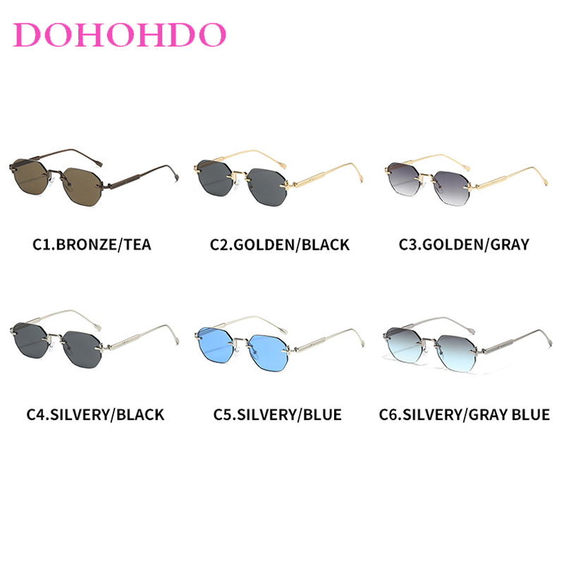 Lunettes de soleil polygonales sans monture en métal de luxe pour femmes et hommes, design tendance, lunettes de voyage, de conduite, de pêche, lunettes de soleil UV400, Gafas