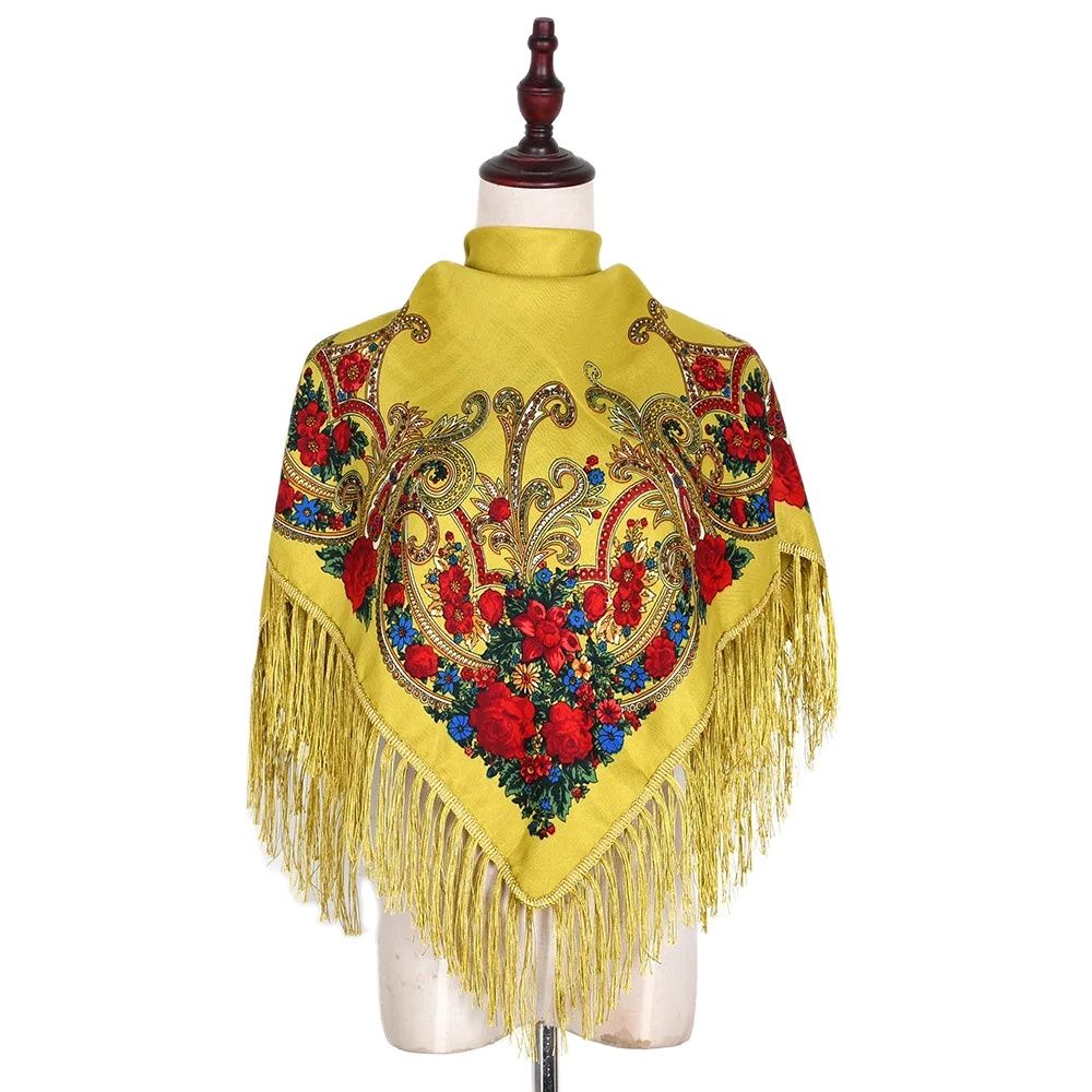 Foulard carré russe pour femmes, châles traditionnels ukrainiens, Bandana de luxe à franges imprimé Floral, bandeau de Style ethnique espagnol
