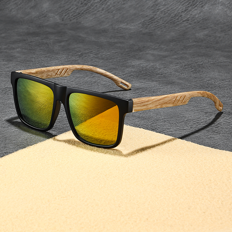 Ensemble de 4 lunettes de soleil style grain de bois – Montures carrées classiques rétro, design confortable unisexe, adaptées à la vie quotidienne et aux activités, style décontracté, lunettes décoratives ordinaires