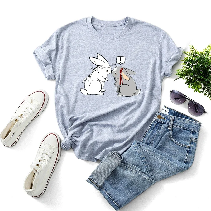 Wangxian Mo Dao Zu Shi t-shirts femmes dessin animé mignon les indomptées baiser lapins t-shirt Anime femme vêtements