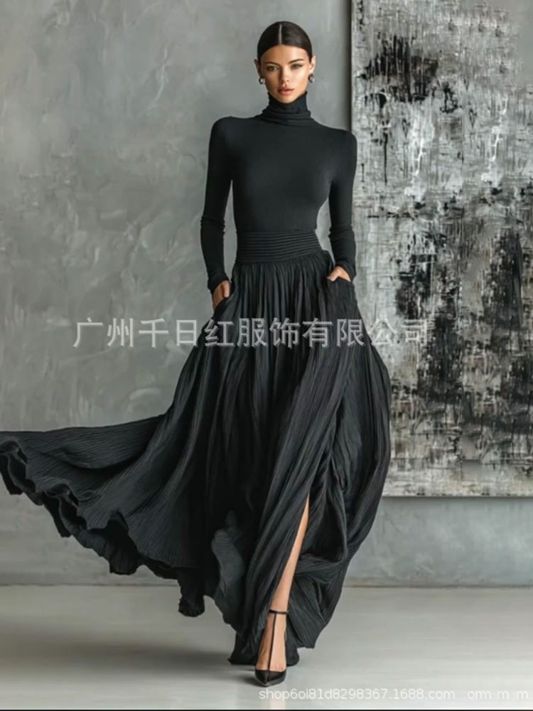 Ensemble jupe longue élégante pour femme, t-shirt à manches longues, Slim, hauts et jupes Maxi, ensemble deux pièces, tenues pour femme, automne hiver 2025