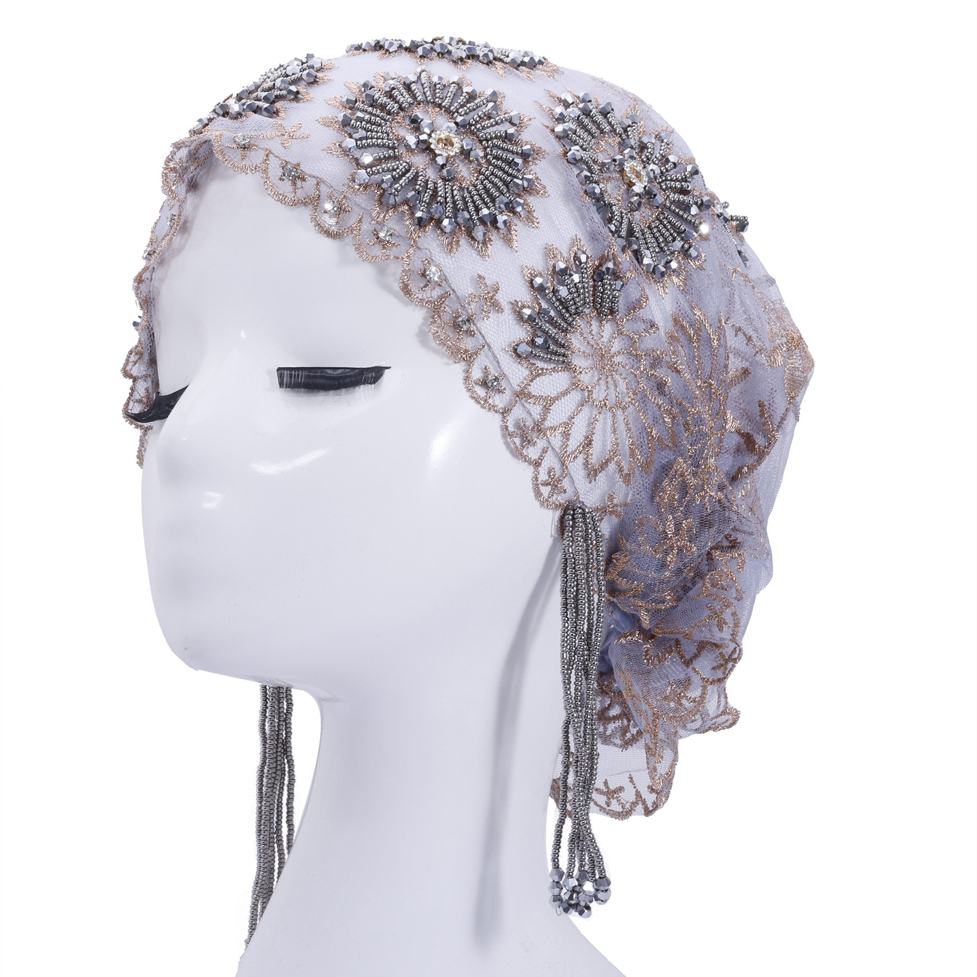 Chapeau Hijab pour Femme, Mode Africaine, Tissu Dentelle, Perles, Diamants, Broderie, Foulard, Écharpe Violette Rose, Châle Musulman, Chapeaux