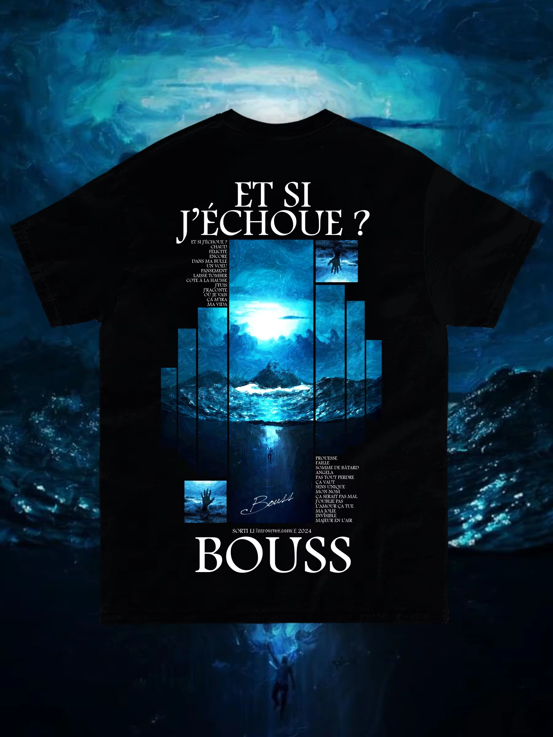 2026 Bouss "Et si je échoue?" T-shirt Album Art pour hommes et femmes, streetwear français, décontracté, à manches courtes