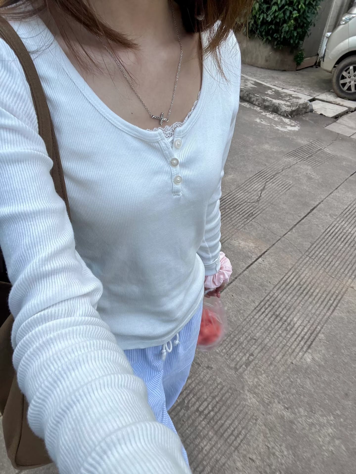 T-shirt à manches longues pour femmes, col rond, en coton doux, côtelé, boutons, Vintage, uni, Simple, Streetwear, Y2k, 2023