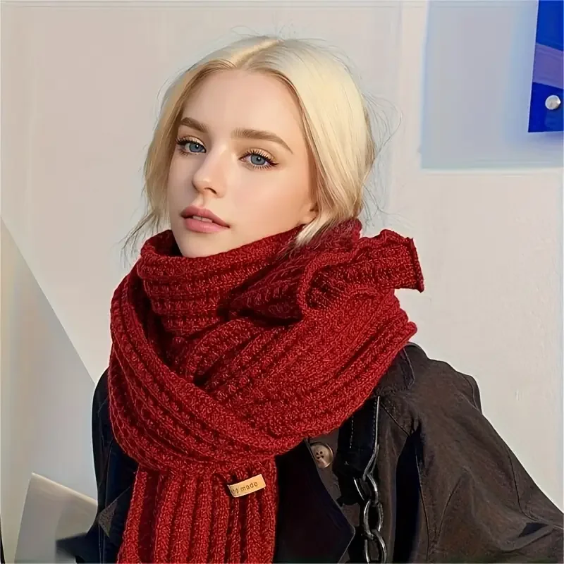 Écharpe tricotée coréenne douce et épaisse, couleur unie, chaude, pour femmes, Couples, étudiants, cadeau de noël, automne et hiver