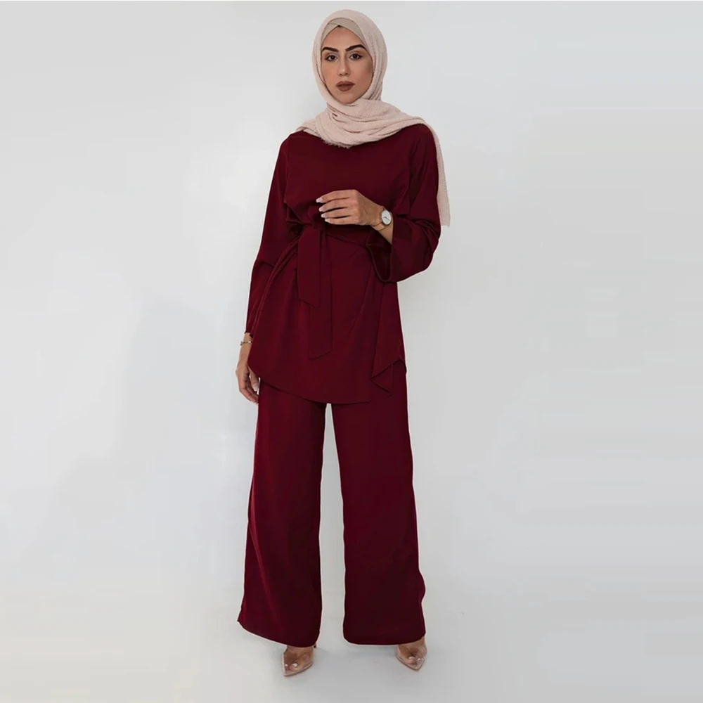 Abaya-Robe Deux Pièces pour Femme Musulmane, Kimono Turc, Pantalon en Y, Hijab, Caftan de Dubaï, Kaftan, Vêtements Islamiques à la Mode