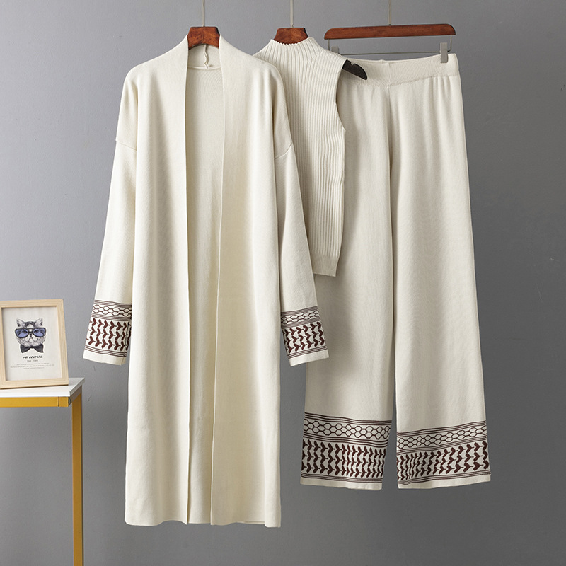 Costume Eid pour femmes, Cardigan, pull, gilet, pantalon à jambes larges, ensemble musulman 3 pièces, manteau en tricot, pantalon, tenues en tricot marocain dubaï
