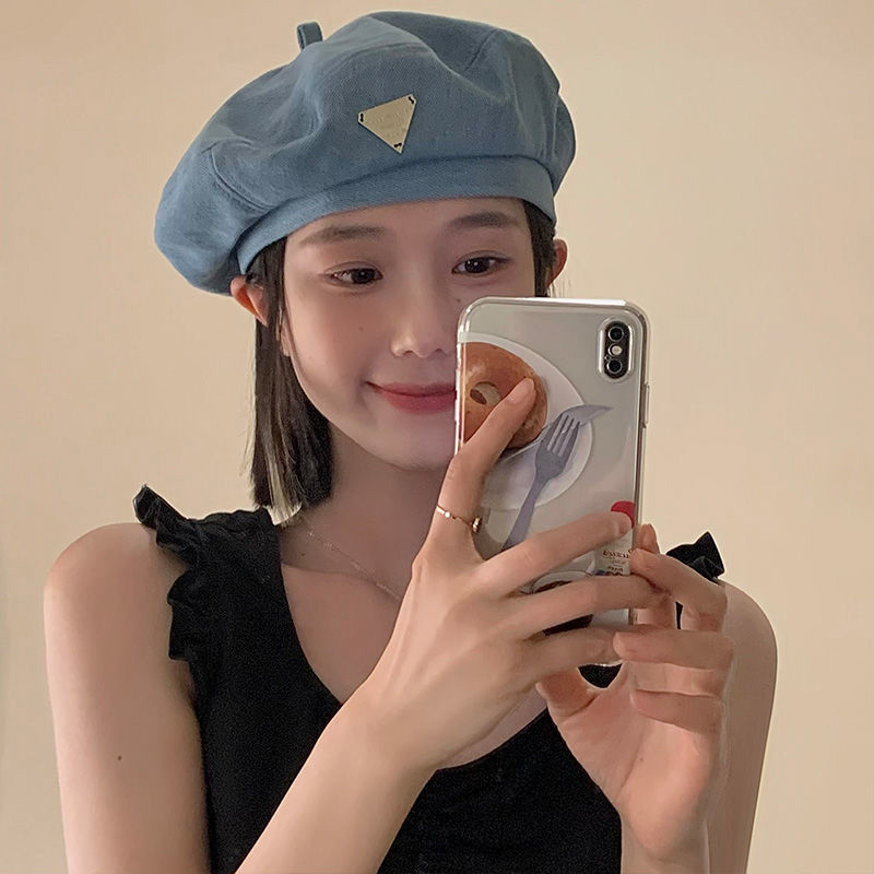 Bérets en denim pour femmes, chapeau octogonal rétro, casquette de peintre d'artiste, bonnet monochrome élégant, Y2K, Kpop, Egirl, Newsboy, mode coréenne