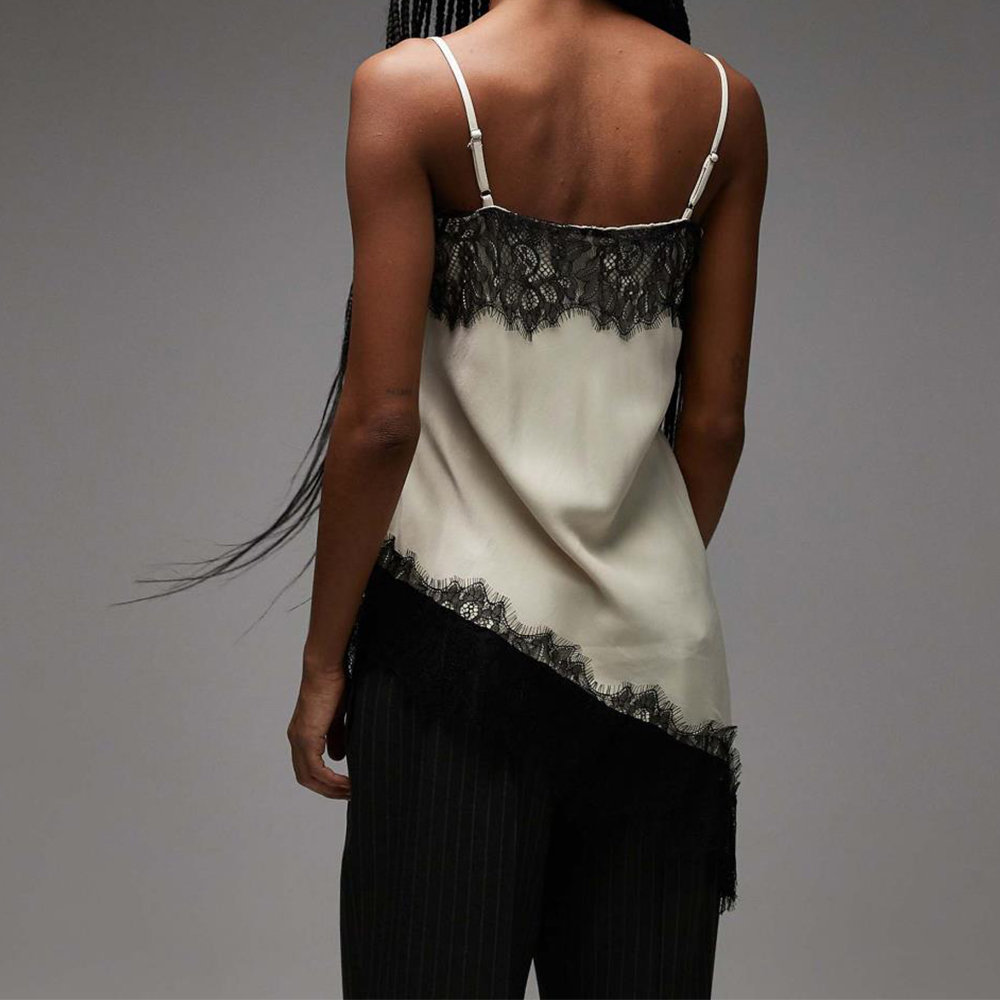 Débardeur asymétrique en Satin et dentelle pour femmes, Vintage, sans manches, dos nu, bretelles Spaghetti, style Boho, plage, vacances, été
