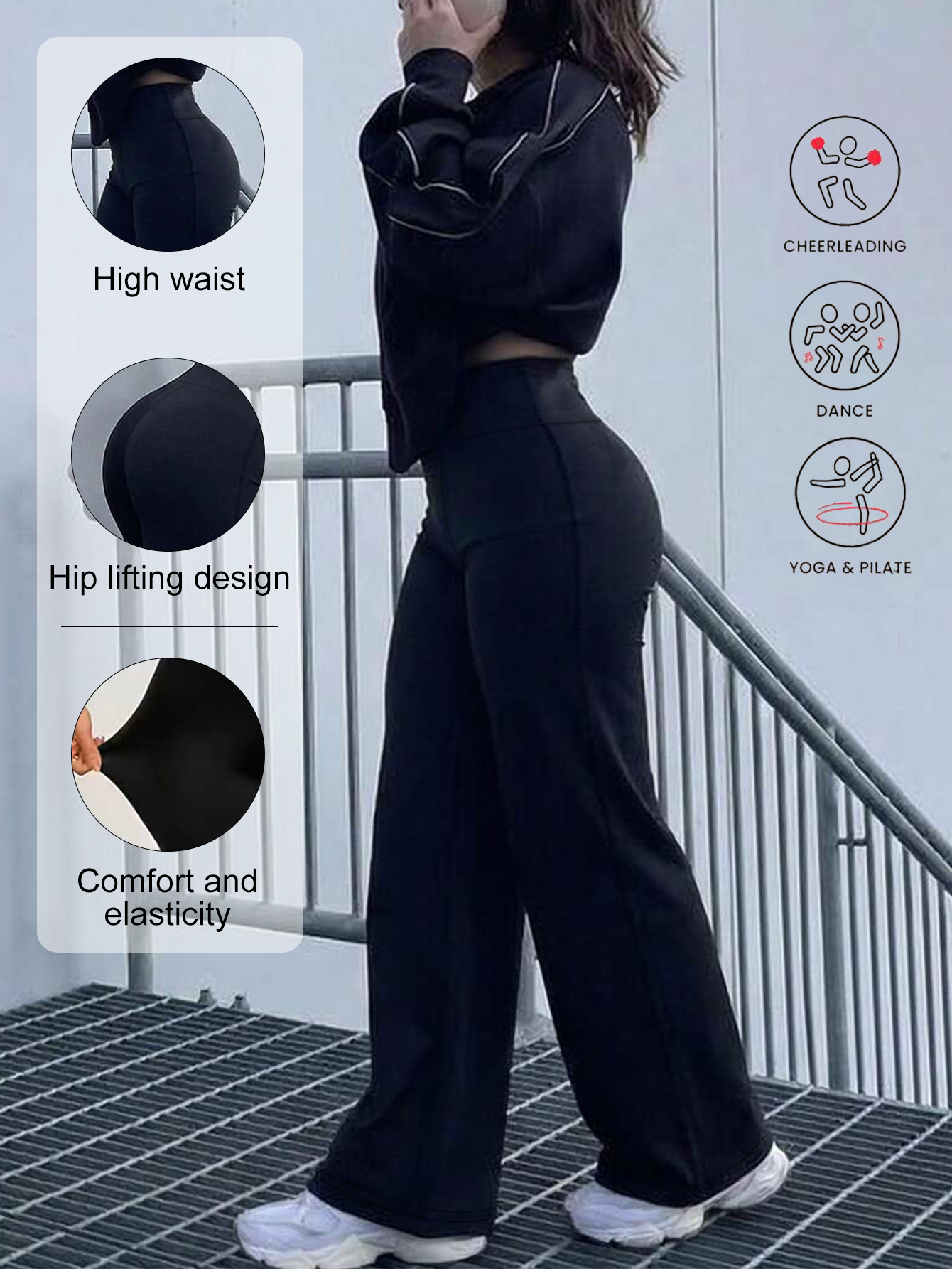Pantalon décontracté pour femme, coupe droite et large, en polyester doux pour la peau, idéal pour les trajets quotidiens, les voyages, le fitness, la course à pied et les activités de plein air