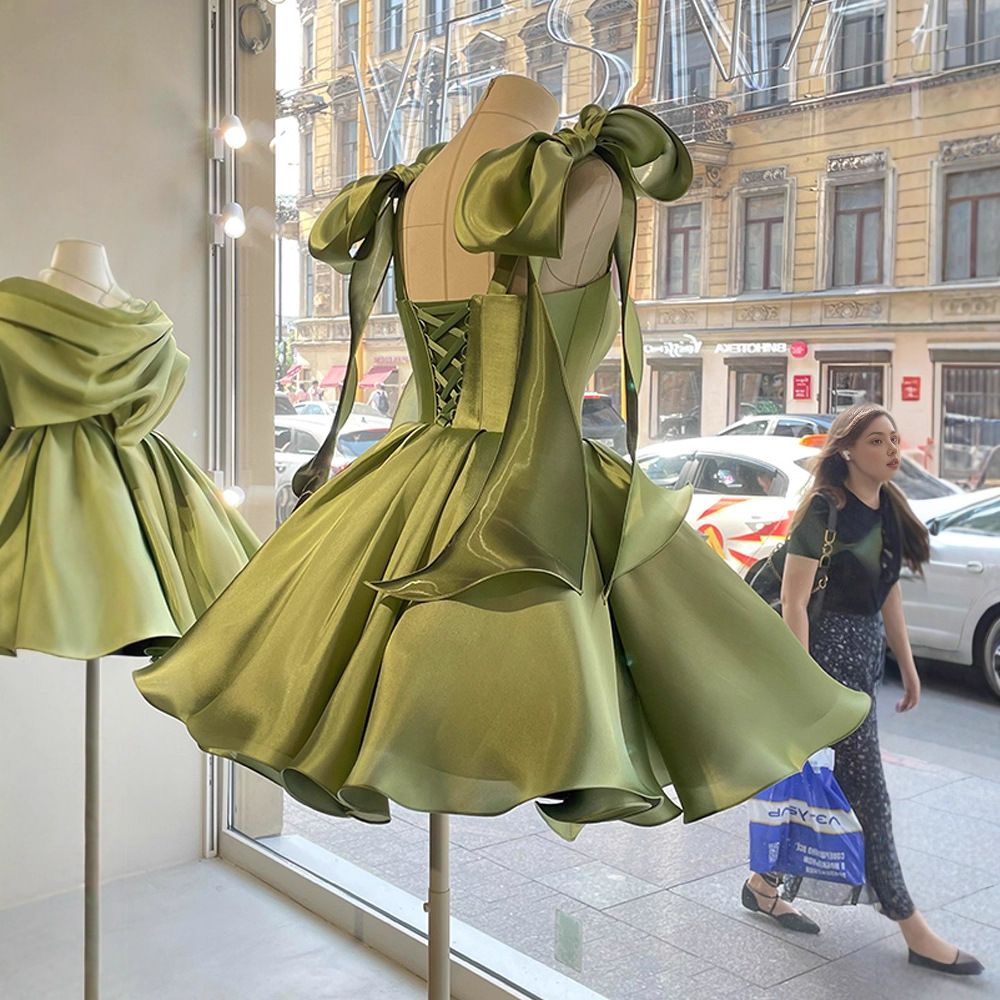 Robe Courte Femme, Robe de Soirée Coupe Trapèze, Style Y2K Streetwear, Élégante, Dos Nu, Sans Manches, Nœud, Taille Cintrée, pour Fête, Soirée, Travail 2026