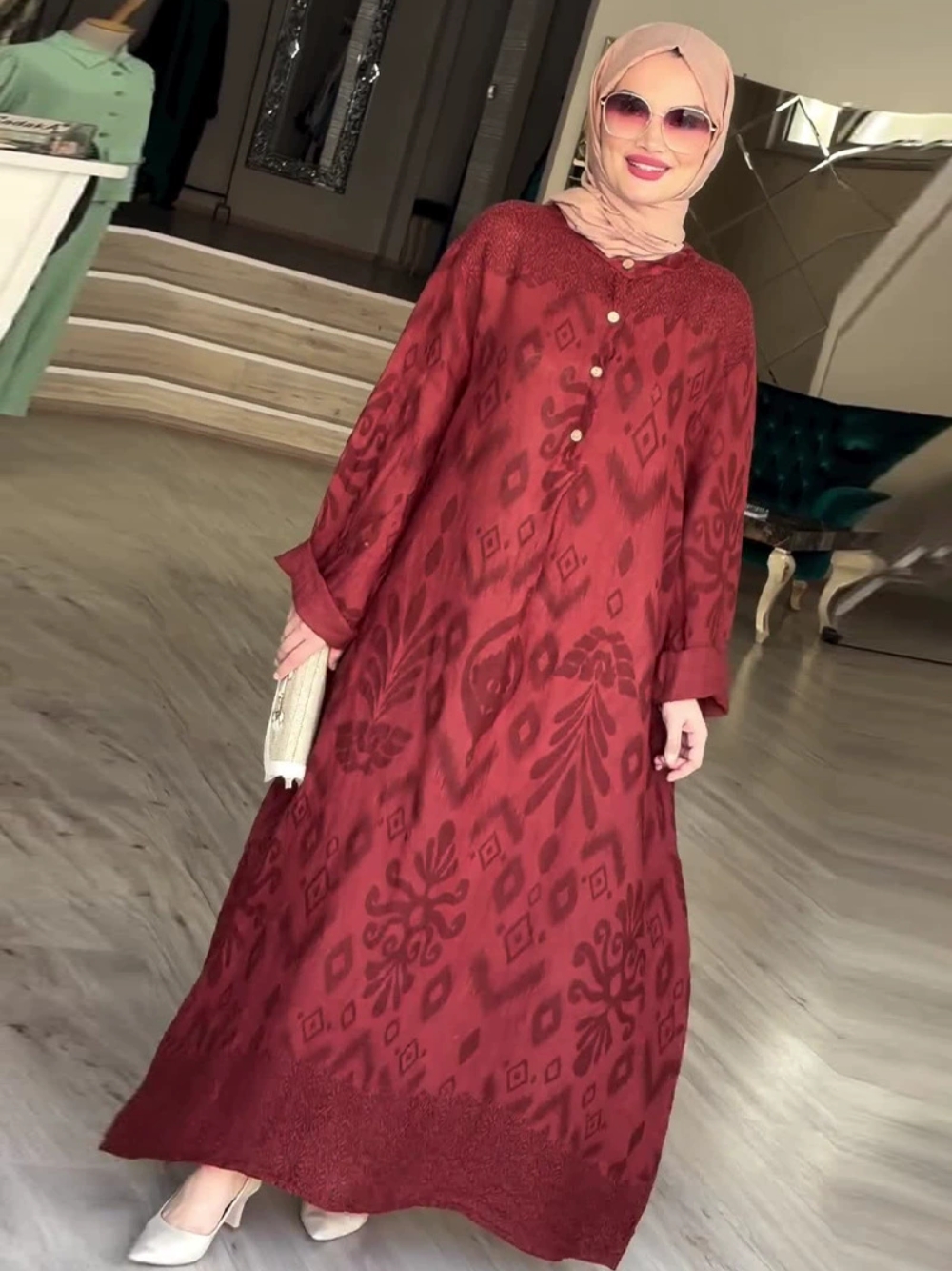 Robe de soirée ample imprimée musulmane, charmante Robe de Cocktail à col haut, Abaya Vintage, Kaftan pour femmes, quatre saisons, 2026