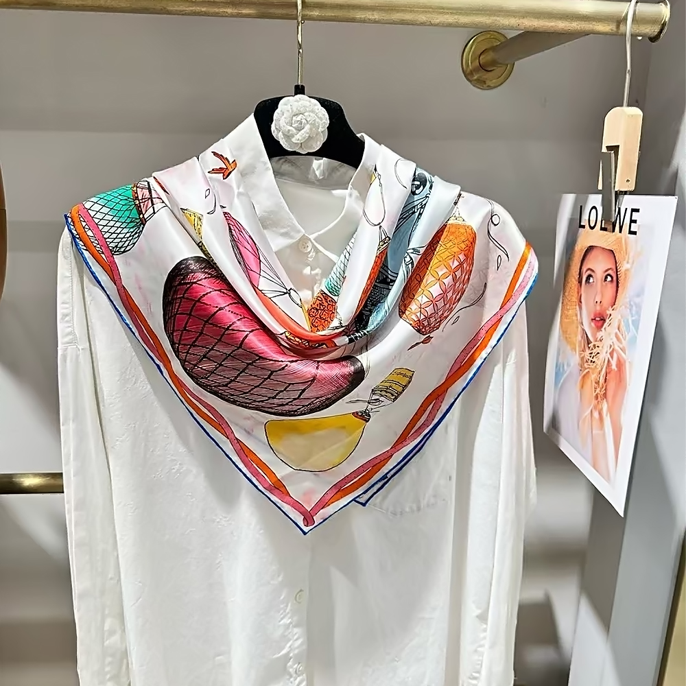 Nouveau printemps 100% foulards carrés en soie de mûrier foulards dames luxe Ballon imprimé foulard en soie naturelle châle 90*90 cm foulard de cheveux