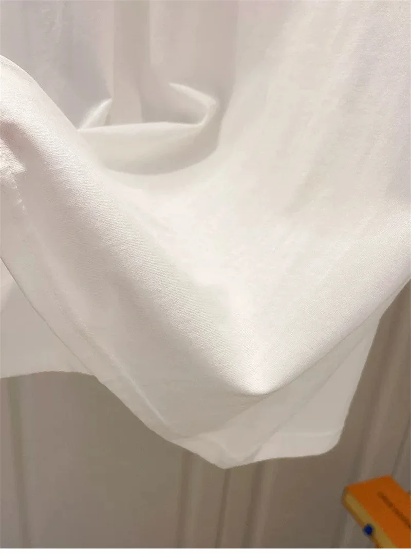 Mujer coton T-shirts pour femmes T-shirts d'été manches bouffantes col rond T-shirts hauts surdimensionnés mode doux blanc T-shirts