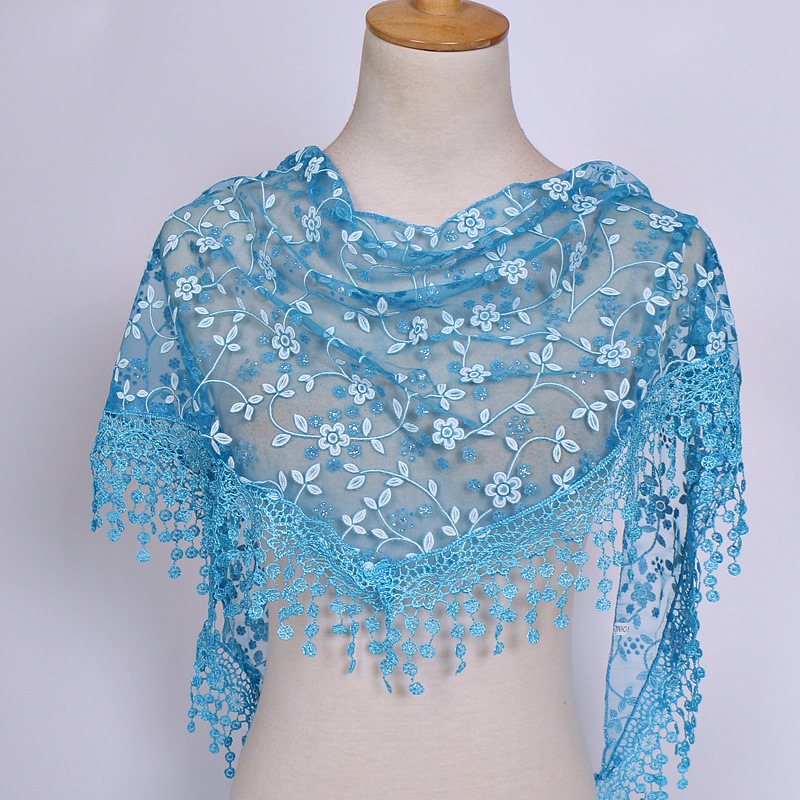 Nouveau foulard triangulaire en dentelle florale foulards 138x40 cm femmes classique respirant creux couleur unie bandeau triangulaire châle