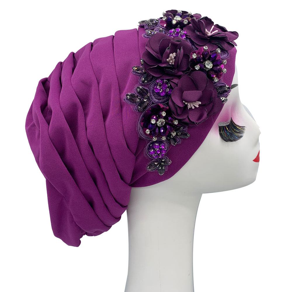 Élégant fleur diamants femmes Turban casquette africaine fête chapeaux chapeau dame bandeau musulman foulard chapeaux Turbante Mujer