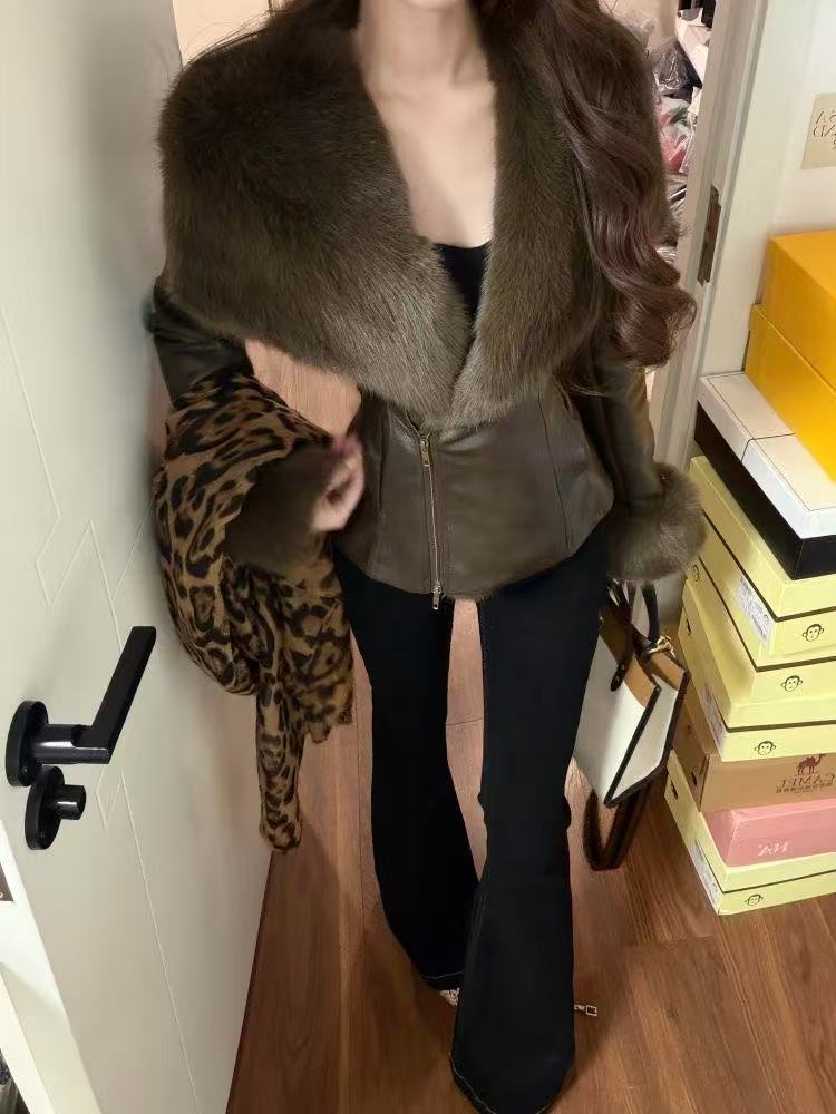 Manteaux chauds Vintage Chic pour femmes, col en fourrure, veste élégante en cuir, Streetwear, vêtements Design à la mode coréenne, hiver