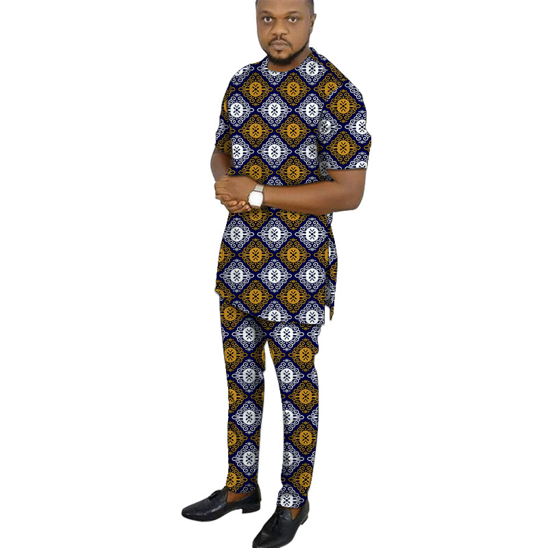 Mode africaine hommes ensemble tenues à manches courtes hauts Patch pantalon nigérian imprimé mâle pantalon costumes tenue de fête personnalisé