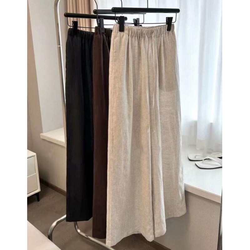 Taille haute coton lin femmes pantalons à jambes larges été mince pantalon décontracté ample mode coréenne solide tout-match pantalon droit