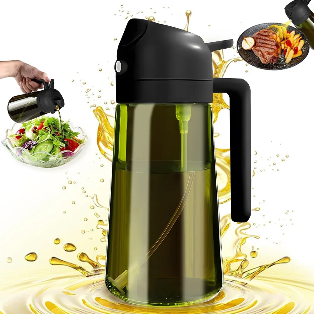 Pulvérisateur d'huile foncée bloquant la lumière 470ML/16oz pour la cuisson bouteille distributrice d'huile d'olive 2 en 1 pour la cuisine bouteille d'huile en verre vert foncé