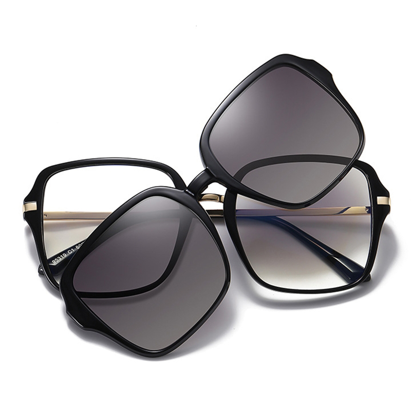 Lunettes de soleil carrées magnétiques roses 2 en 1, polarisées, tendance, pour dames, grand Clip, Anti-lumière bleue, transparentes