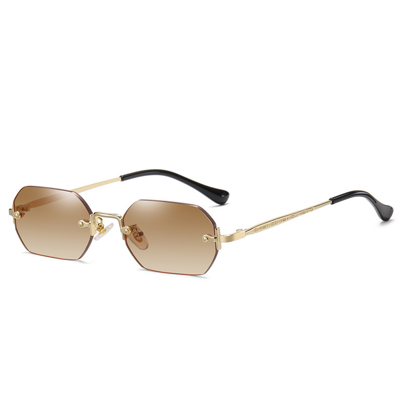 Lunettes de soleil unisexe légères à verres bleus 2026, sans monture, rectangulaires, polygones, monture dorée, UV400, anti-reflet, en acier inoxydable, dégradé, tendance