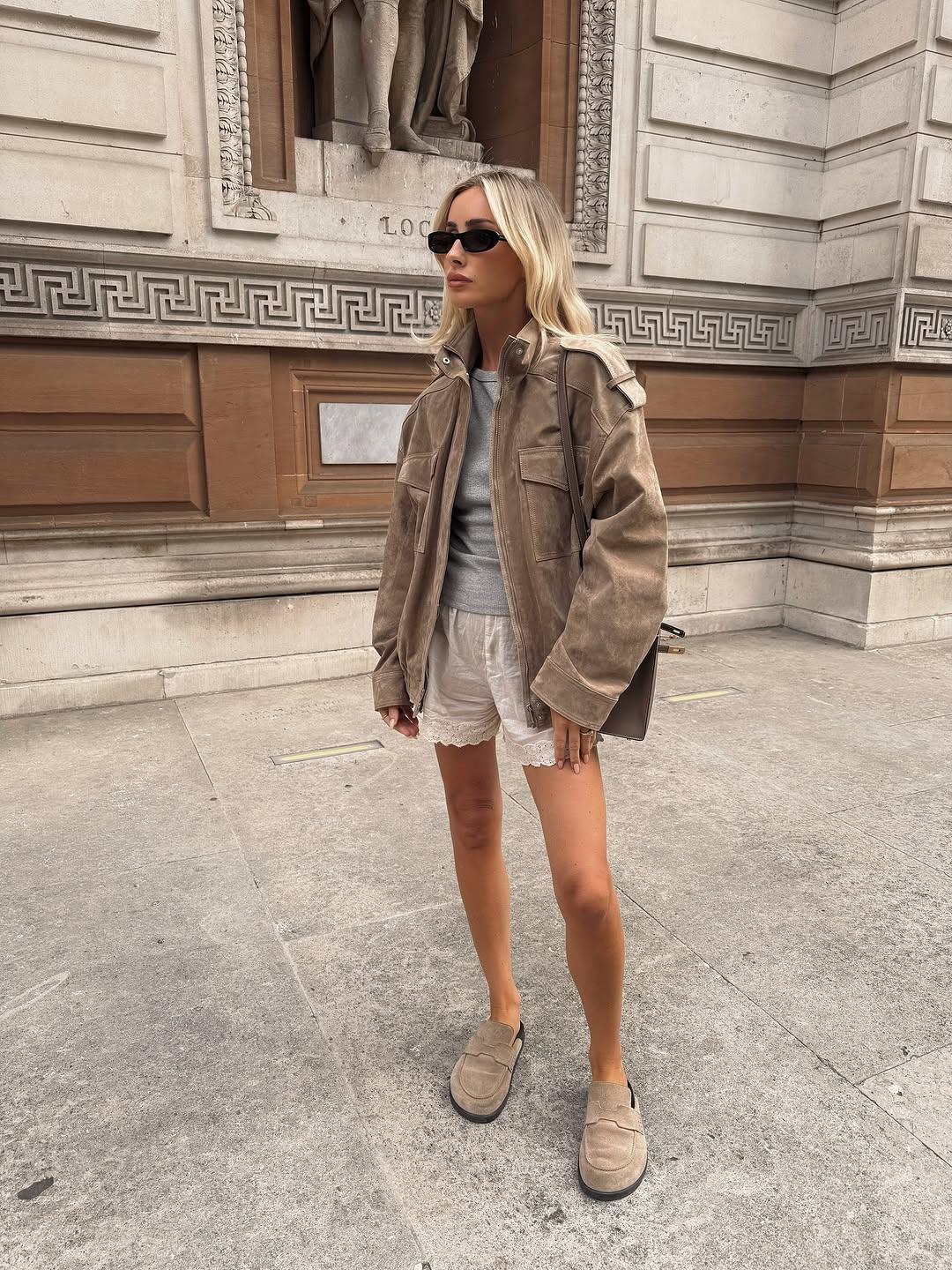 Veste courte décontractée en daim pour femme, mode Chic, col montant, fermeture éclair, poche, vêtements d'extérieur amples, nouvelle collection automne, vestes Highstreet quotidiennes