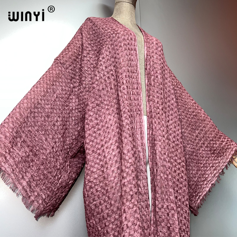 WINYI plage kimono teint à la main cardigan maillots de bain robe de soirée abaya dubaï luxe couvertures tenues de plage femmes maxi manteau caftan
