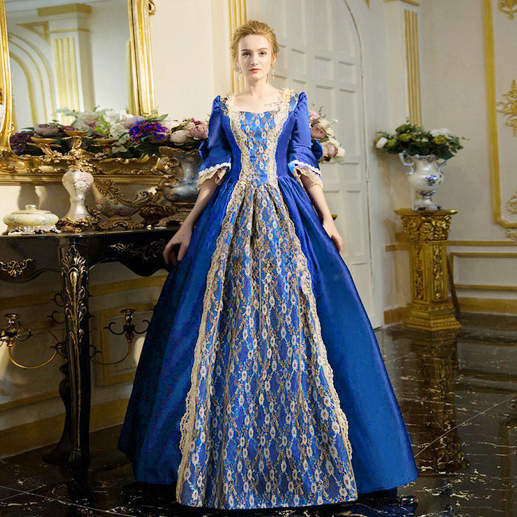 Robe médiévale taille haute demi-manches pour femmes, robe en patchwork de dentelle, robe de princesse, costume de reine Renaissance, partie du siècle