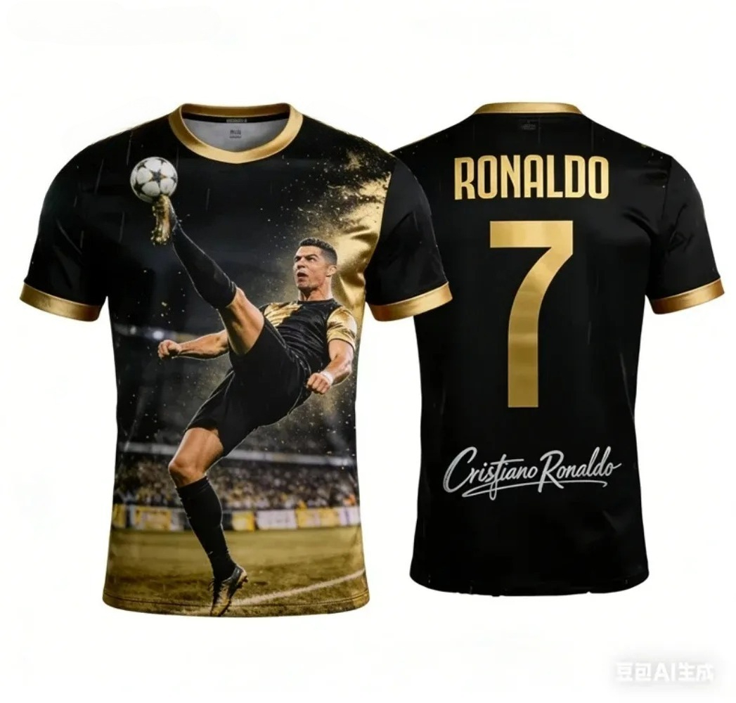 Maillot de football 3D Ronaldo Summer, T-shirt pour homme à manches courtes, respirant, à séchage rapide, pour le sport et la mode de rue en plein air.