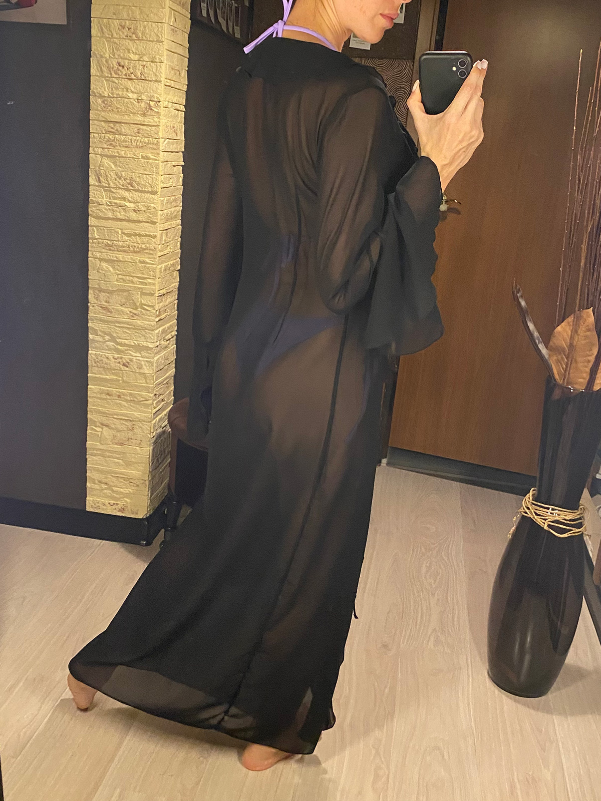 Robe à volants et manches longues pour femmes, col en V, tunique en mousseline de soie, Cover-Up pour la plage, protection solaire, vêtements de plage, vacances, V5976B
