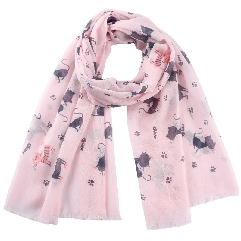 Mode chat empreinte impression femme écharpe coton foulards extérieur Relaxation foulard châle garder au chaud pour éviter le vent