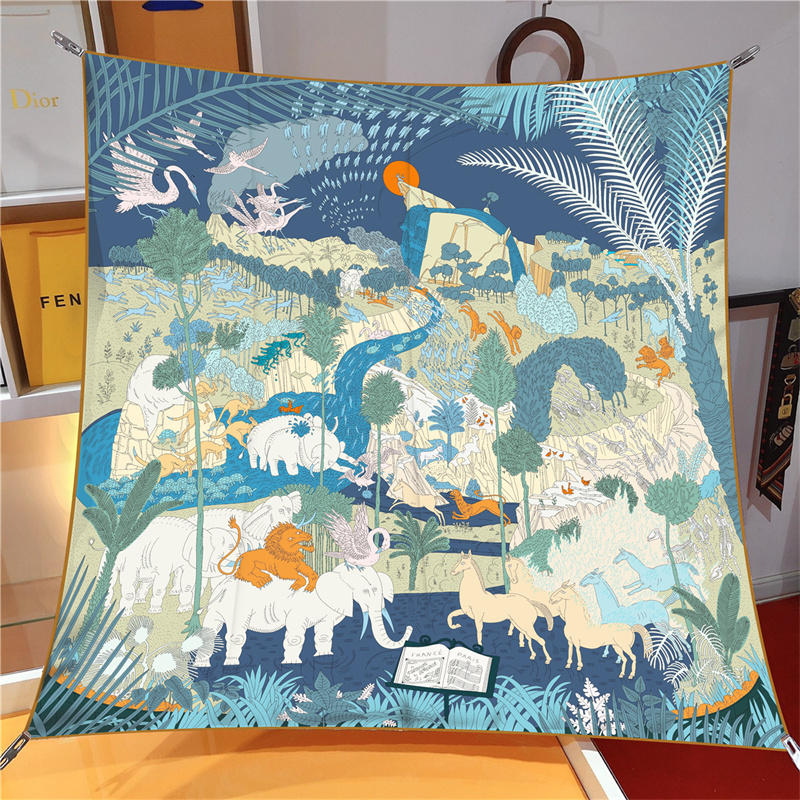 Injplanchers f-Foulards carrés pour femmes, 90cm, motif animaux de la forêt tropicale, enveloppes de plage, châles bandana, hijabs