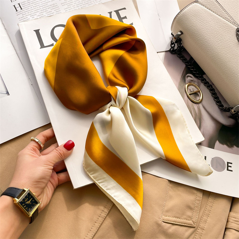Foulard carré en soie imprimé à carreaux pour femmes, mode luxe, Hijab, bandeau pour cheveux, foulard, châle en Satin, ruban, bandeau Bandana