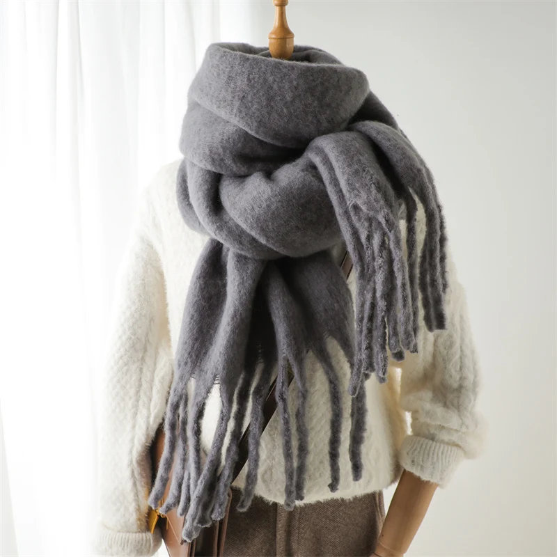 Écharpe d'hiver pour femmes cachemire chaud solide Pashmina couverture enveloppes femme épais doux Bufanda grand gland châle Long Poncho Echarpe