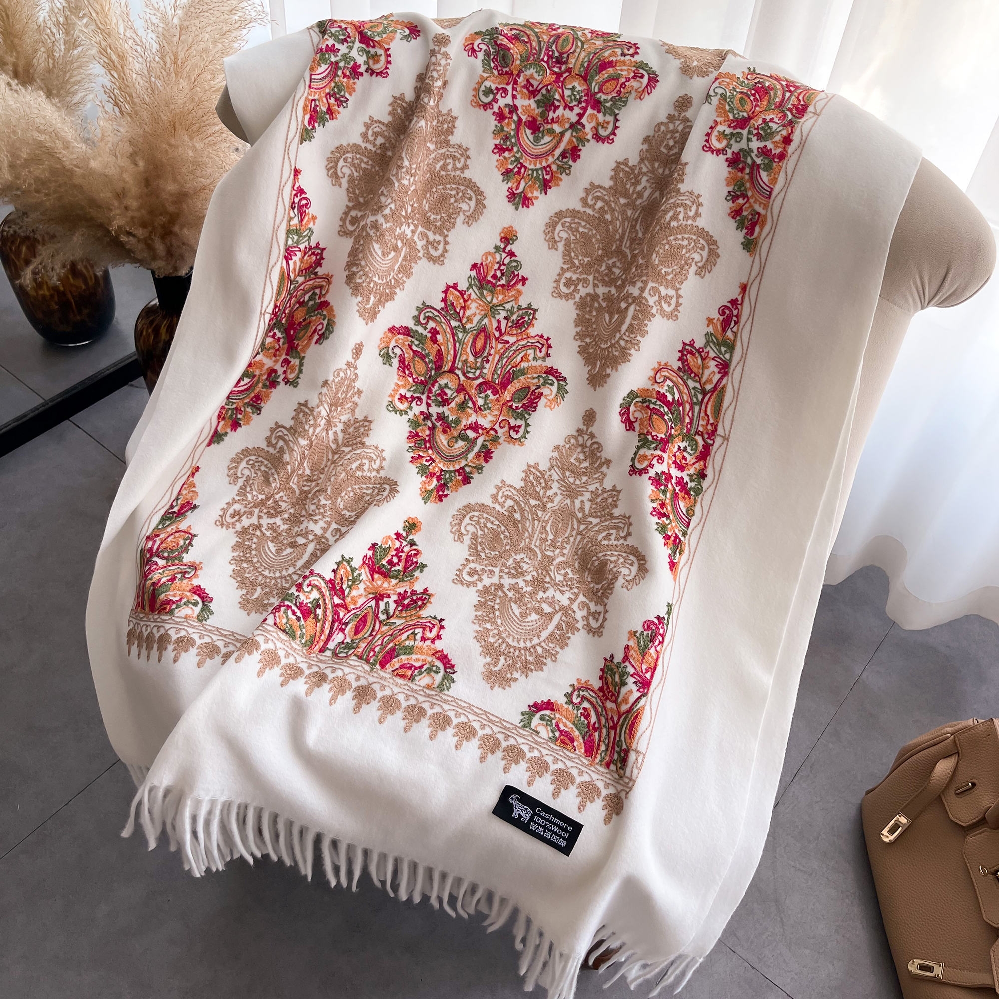 Écharpe chaude en cachemire pour femmes, couverture Pashmina brodée, châle épais, foulard à la mode, Bufanda, Poncho, hiver