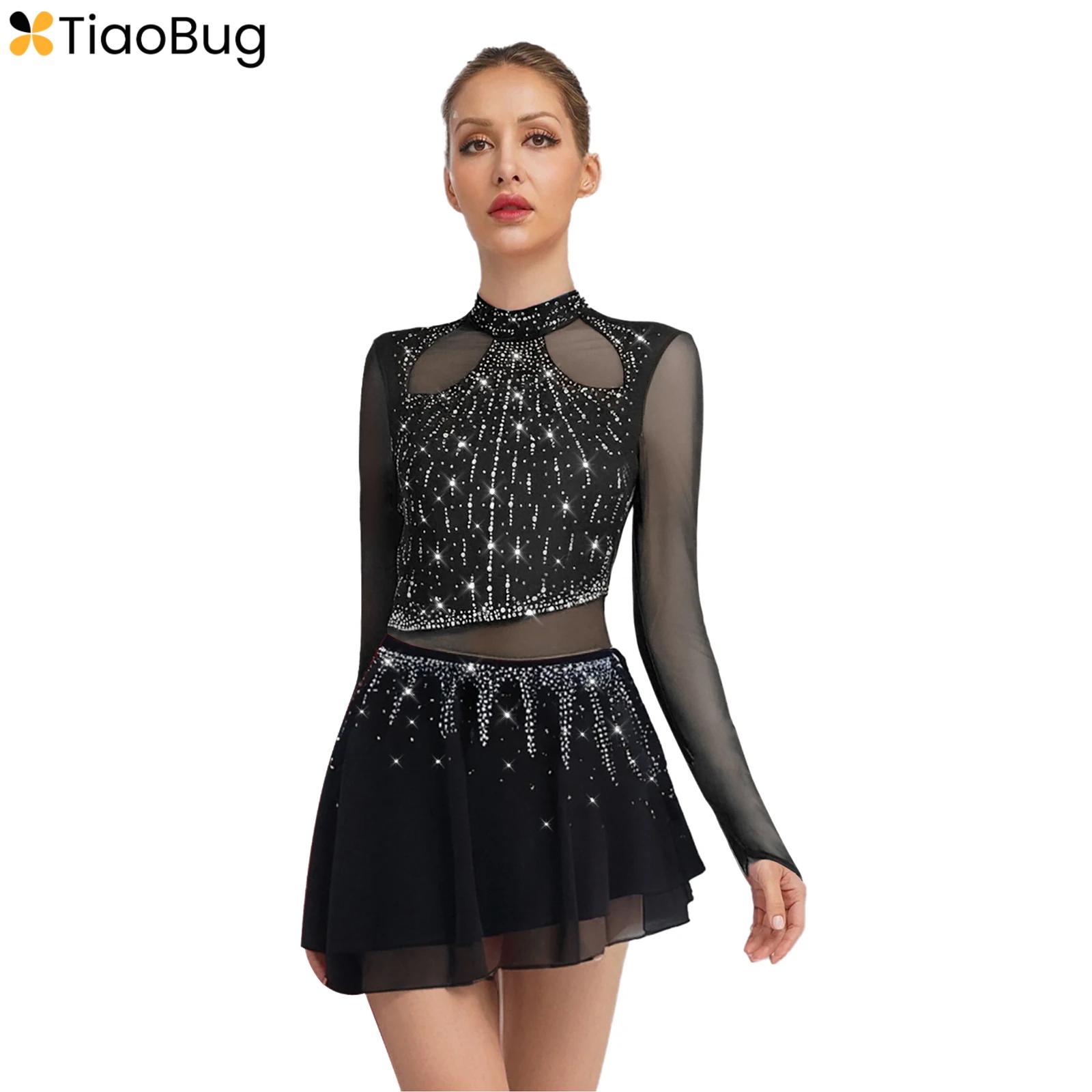 Robes de danse lyrique pour femmes, jupe en mousseline de soie à manches longues, robe justaucorps, patinage artistique, gymnastique, Costume de spectacle de danse de Ballet