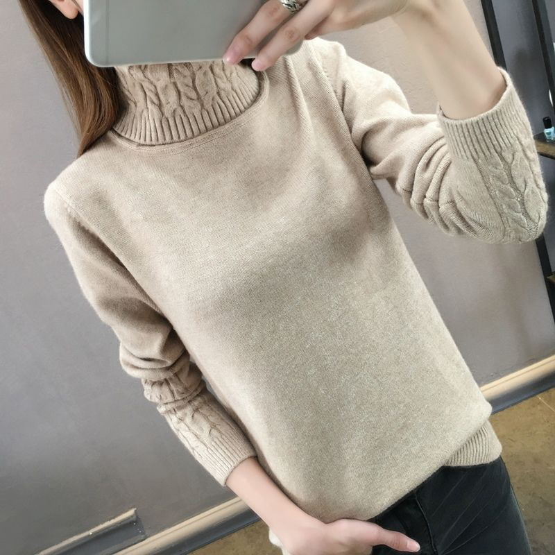 Pull en tricot pour femme, col roulé coréen, manches longues, automne-hiver 2026, rose