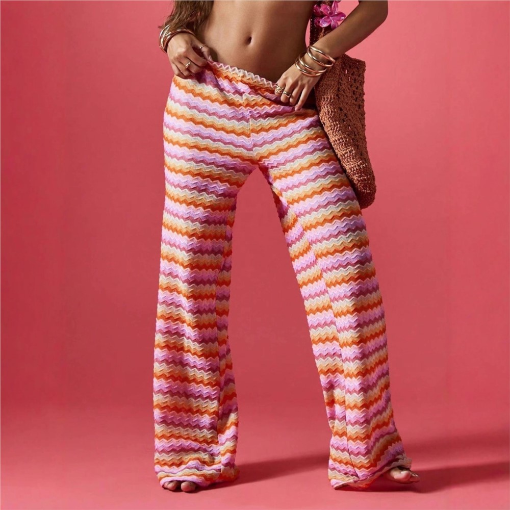 Pantalon décontracté pour femme, coupe ample à jambes larges, vêtements de maison, tenue décontractée, rayé contrastant, confortable, polyvalent et tendance