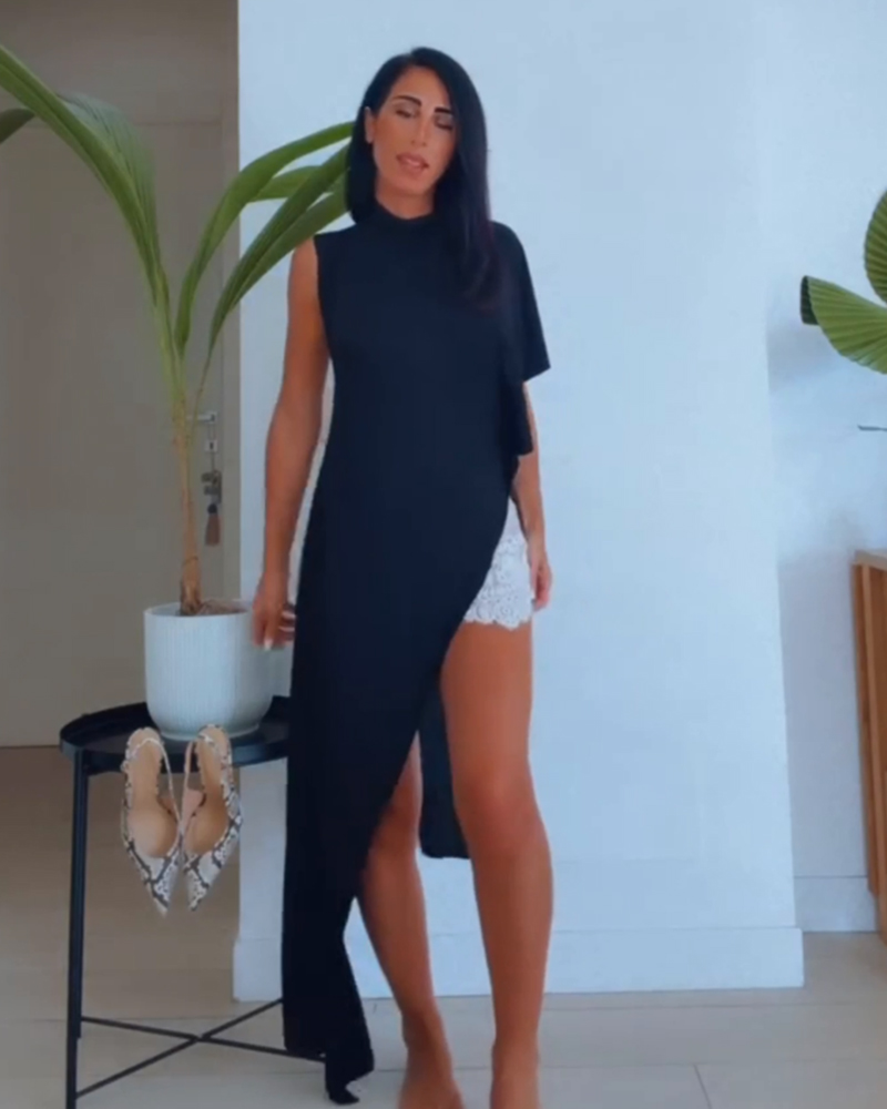 Robe Femme 2026 Nouvelle Collection Printemps-Été Noire Asymétrique à Volants pour Femme Chic Décontractée Personnalité Tendance