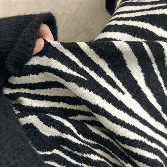 Jupe tricotée couvrant les hanches pour femmes, automne et hiver, droite, Style coréen, taille haute, motif zèbre, fente Double couche
