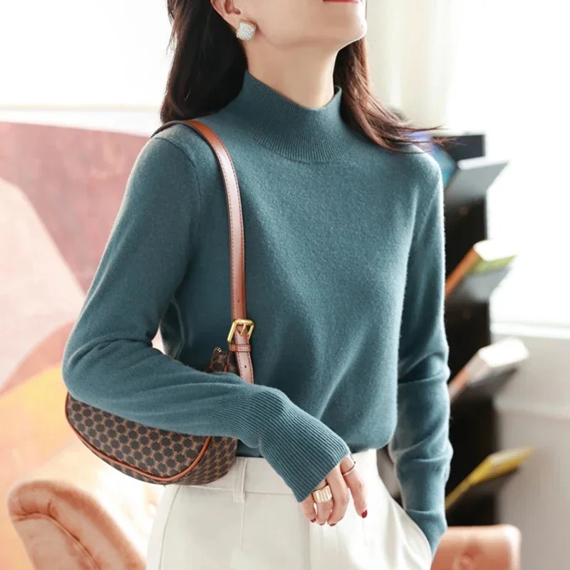 Automne hiver chic bas chandails femmes mode col roulé Pull mince à manches longues tricoté Pulls doux chaud Pull Femme haut