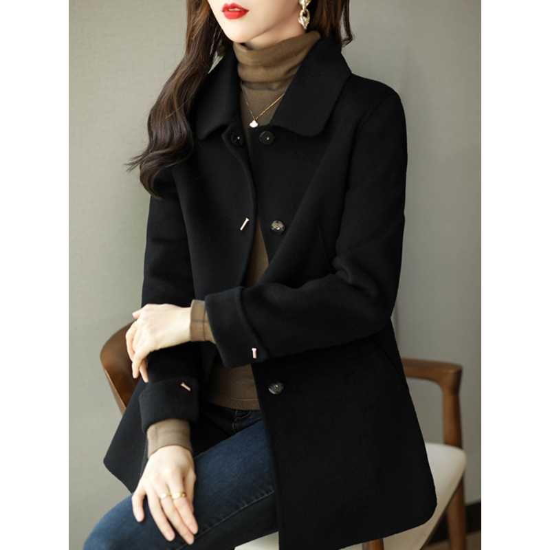 Manteau en laine pour femme, Slim, mode bureau, col carré, simple boutonnage, manteaux d'hiver pour femmes, taille large, poche, noir, 2023