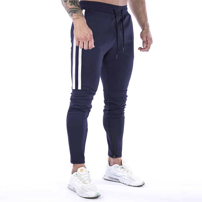 Pantalon de jogging slim en coton pour homme, survêtement de course, de fitness, de musculation, de sport, avec poche zippée