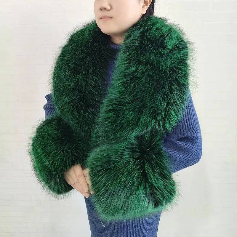 Grand foulard en fausse fourrure de renard pour femme, vestes d'hiver, châle chaud et moelleux, ensemble col et manchette en fourrure artificielle, à la mode