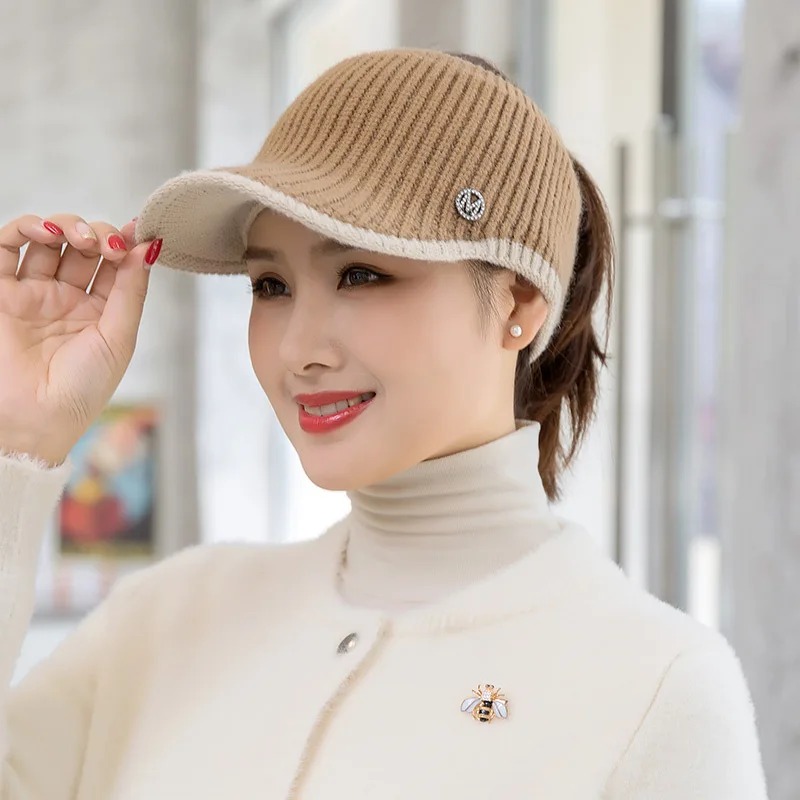 Chapeaux pour femmes Automne Hiver Sports Casquettes à visière ouverte Femme Tricoté Chaud Casquette de baseball Mode Course à pied Golf Soleil CHAPEAU