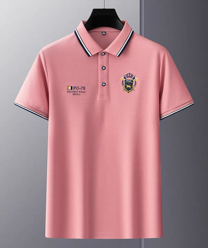 Polo de marque de luxe à manches courtes broderie exquise haut pour homme en soie lisse et respirante coton t-shirt décontracté d'été