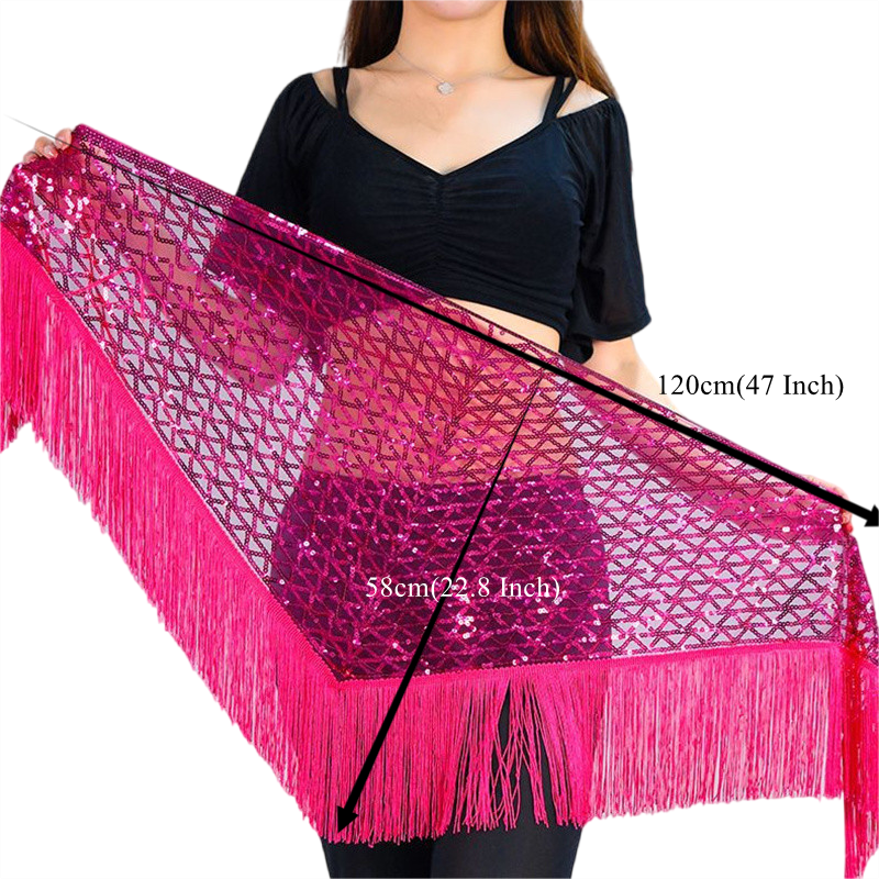 Écharpe de hanche de danse du ventre avec glands et paillettes, Mini jupe portefeuille triangulaire pour femmes, Performance orientale, Costume à franges, pratique d'entraînement
